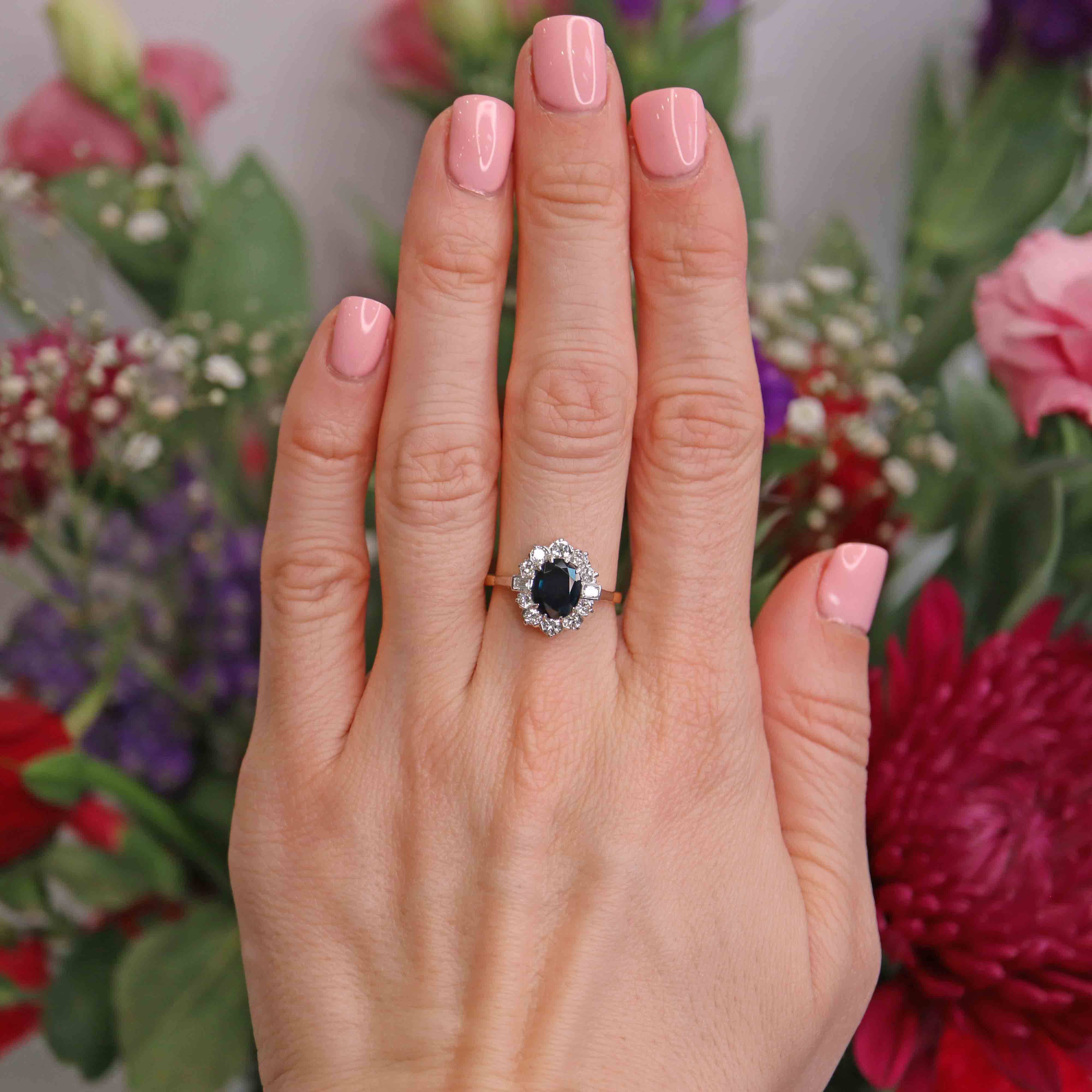 Ellibelle Jewellery Vintage Sapphire & Diamond 18ct Gold Platinum Cluster Ring (1.80cts)