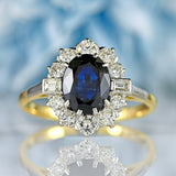 Ellibelle Jewellery Vintage Sapphire & Diamond 18ct Gold Platinum Cluster Ring (1.80cts)