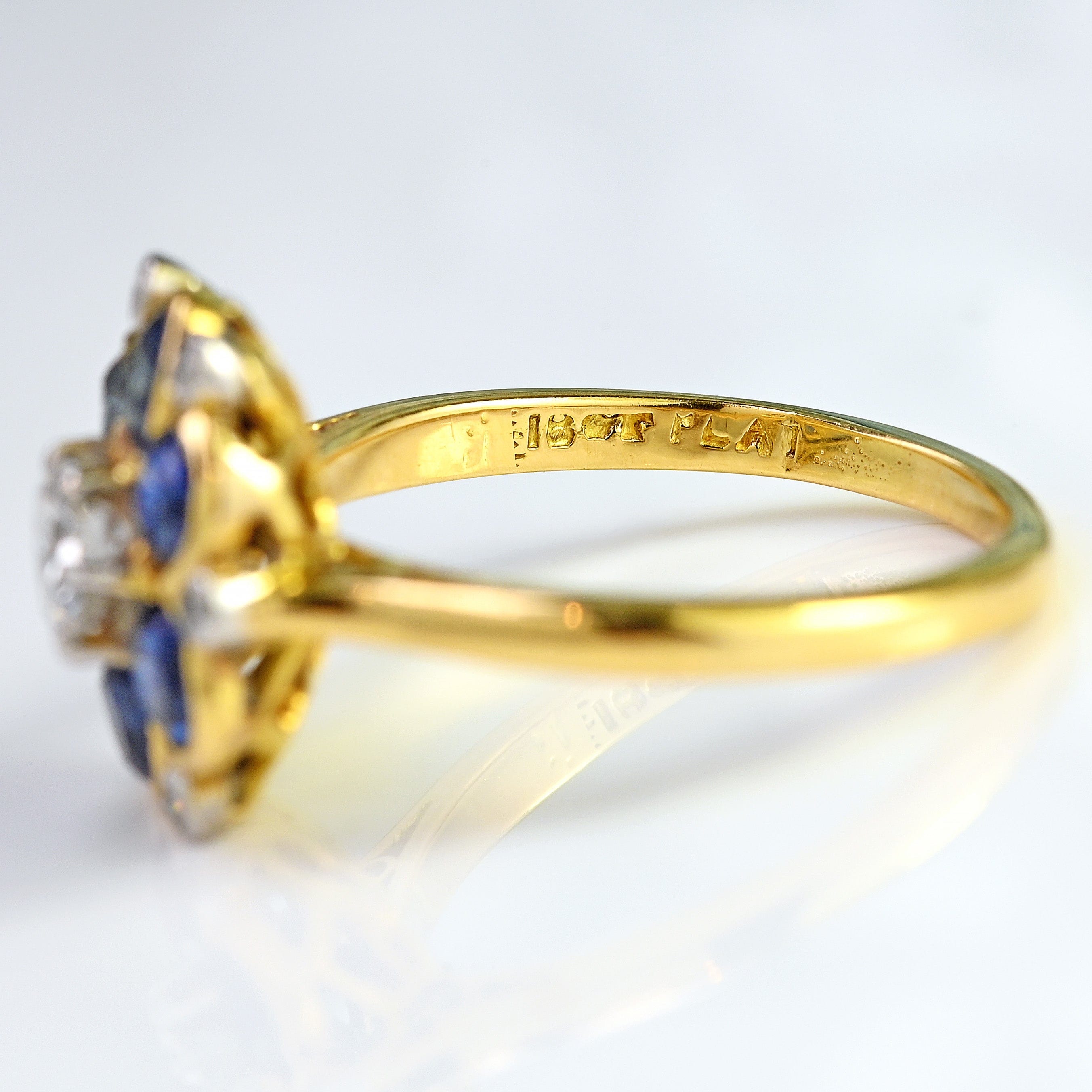 Ellibelle Jewellery Vintage Sapphire & Diamond 18ct Gold Platinum Floral Cluster Ring