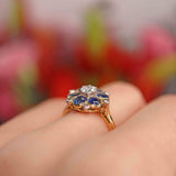 Ellibelle Jewellery Vintage Sapphire & Diamond 18ct Gold Platinum Floral Cluster Ring