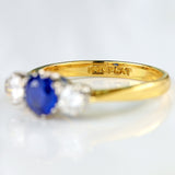 Ellibelle Jewellery Vintage Sapphire & Diamond 18ct Gold Platinum Three-Stone Engagement Ring (0.82cts)