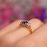 Ellibelle Jewellery Vintage Sapphire & Diamond 18ct Gold Platinum Three-Stone Engagement Ring (0.82cts)