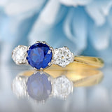 Ellibelle Jewellery Vintage Sapphire & Diamond 18ct Gold Platinum Three-Stone Engagement Ring (0.82cts)