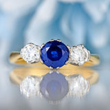 Ellibelle Jewellery Vintage Sapphire & Diamond 18ct Gold Platinum Three-Stone Engagement Ring (0.82cts)