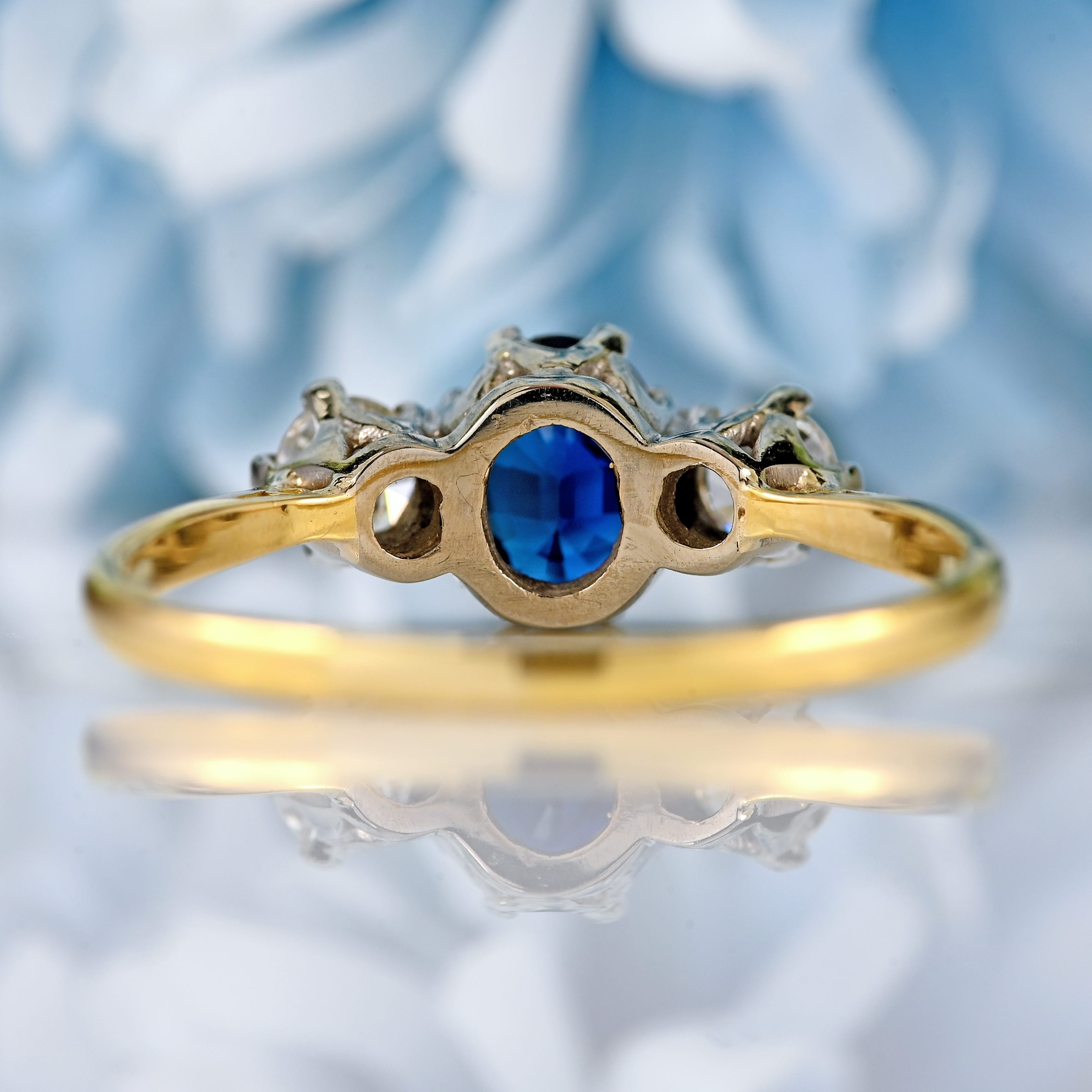 Ellibelle Jewellery Vintage Sapphire & Diamond 18ct Gold Platinum Three-Stone Ring (0.80cts)