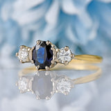 Ellibelle Jewellery Vintage Sapphire & Diamond 18ct Gold Platinum Three-Stone Ring (0.80cts)