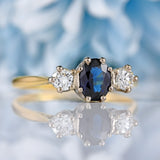 Ellibelle Jewellery Vintage Sapphire & Diamond 18ct Gold Platinum Three-Stone Ring (0.80cts)