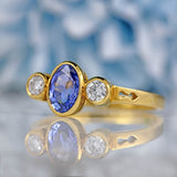 Ellibelle Jewellery Vintage Sapphire & Diamond 18ct Gold Three-Stone Bezel Engagement Ring