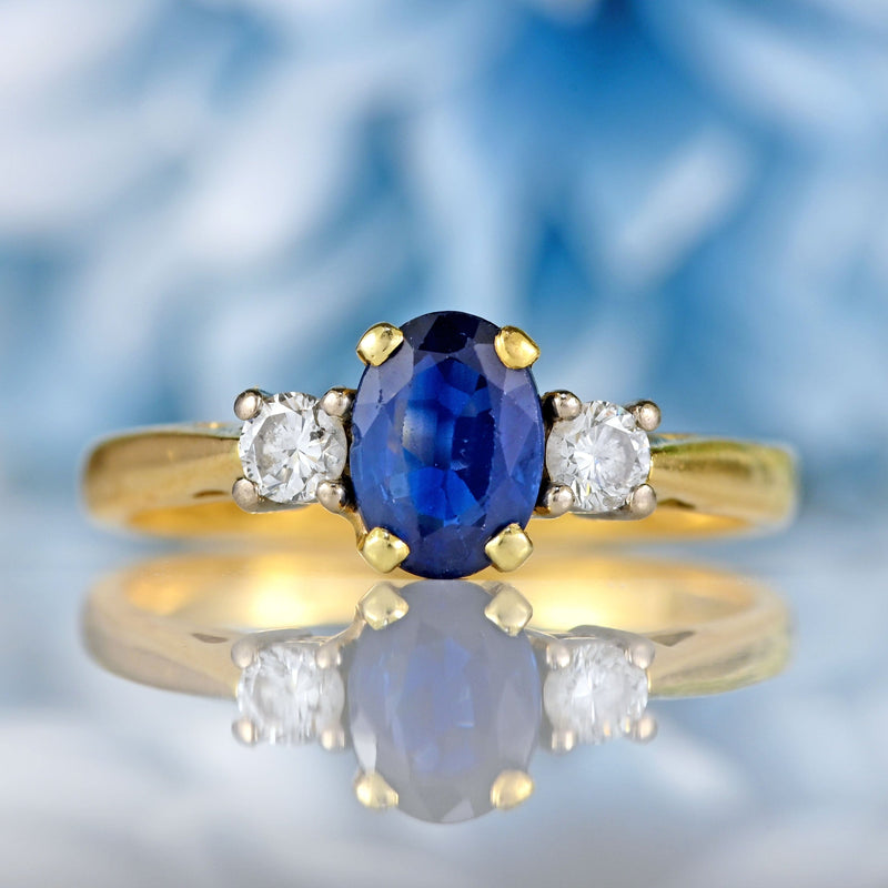 Ellibelle Jewellery Vintage Sapphire & Diamond 18ct Gold Three-Stone Engagement Ring