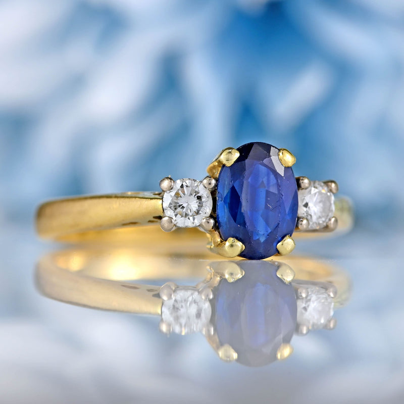 Ellibelle Jewellery Vintage Sapphire & Diamond 18ct Gold Three-Stone Engagement Ring