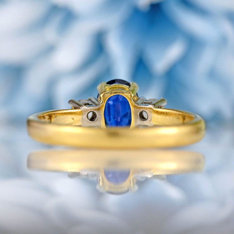 Ellibelle Jewellery Vintage Sapphire & Diamond 18ct Gold Three-Stone Engagement Ring