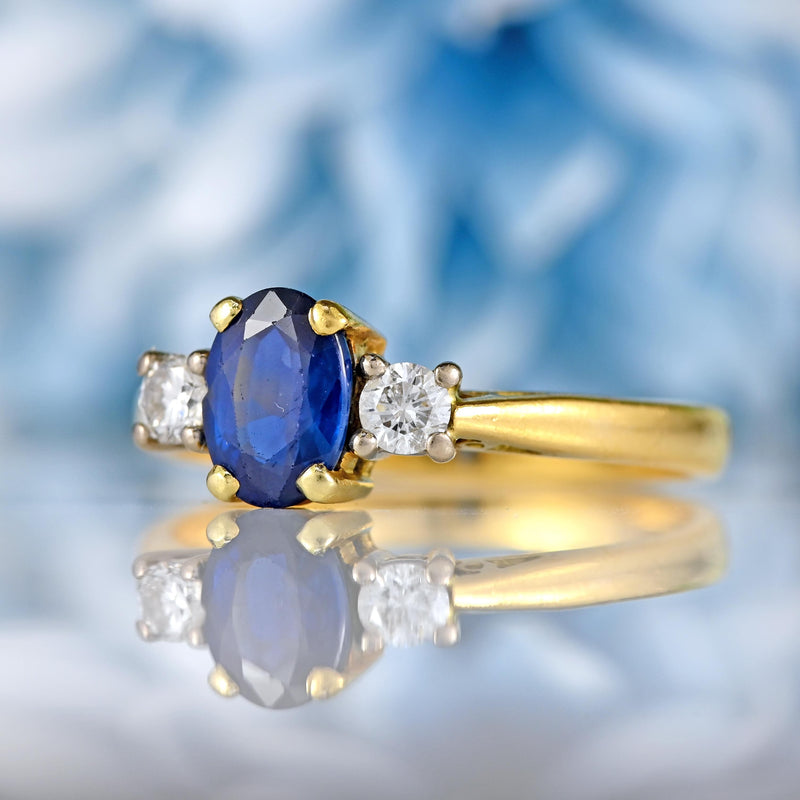 Ellibelle Jewellery Vintage Sapphire & Diamond 18ct Gold Three-Stone Engagement Ring