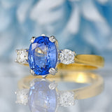 Ellibelle Jewellery Vintage Sapphire & Diamond 18ct Gold Three-Stone Trilogy Ring (1.96cts)