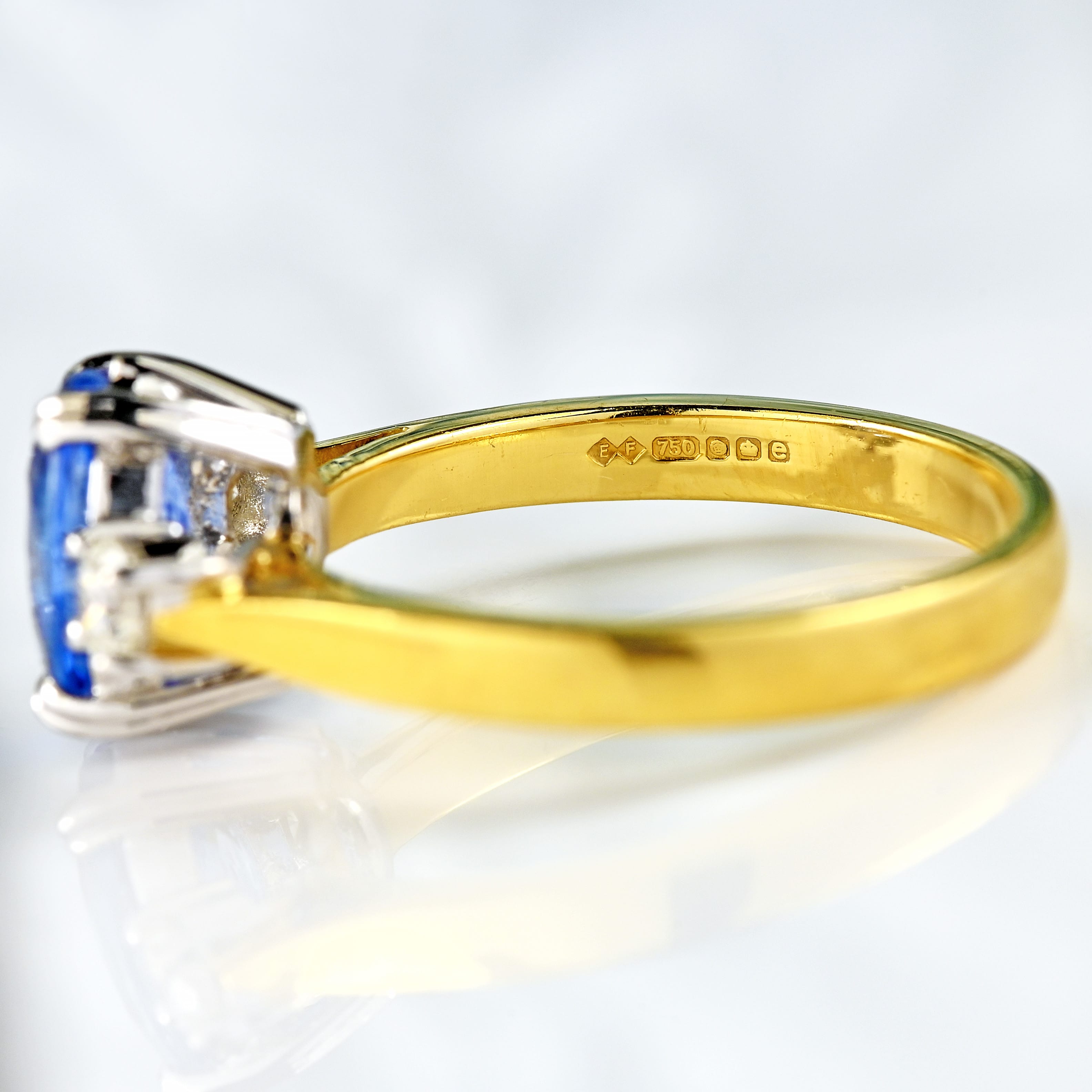 Ellibelle Jewellery Vintage Sapphire & Diamond 18ct Gold Three-Stone Trilogy Ring (1.96cts)