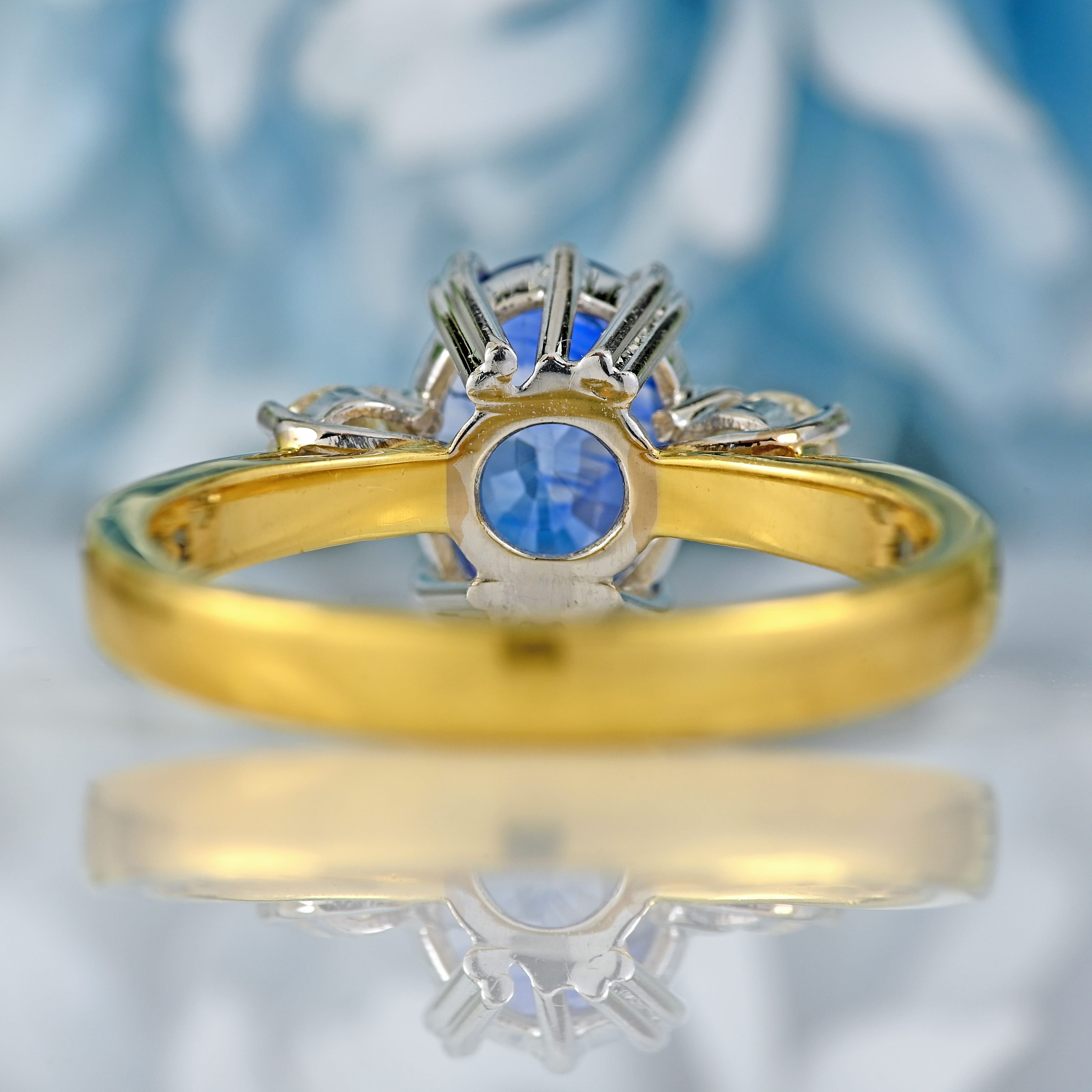 Ellibelle Jewellery Vintage Sapphire & Diamond 18ct Gold Three-Stone Trilogy Ring (1.96cts)