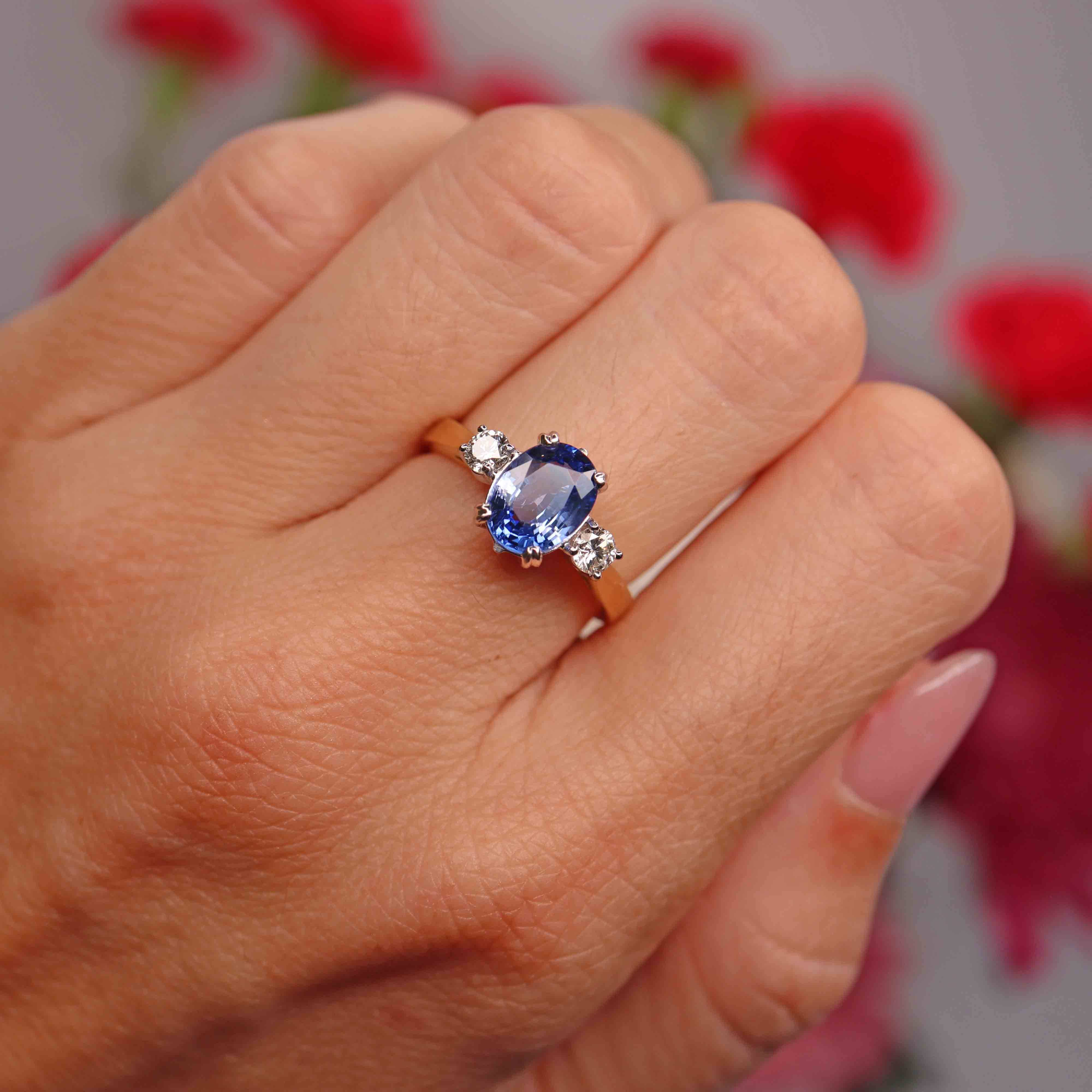 Ellibelle Jewellery Vintage Sapphire & Diamond 18ct Gold Three-Stone Trilogy Ring (1.96cts)