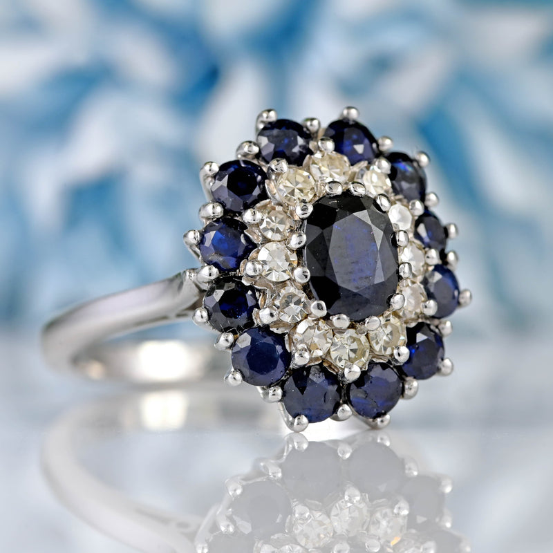 Vintage Sapphire & Diamond 18ct White Gold Cluster Dress Ring Ellibelle Jewellery Vintage Sapphire & Diamond 18ct White Gold Cluster Dress Ring Ellibelle Jewellery