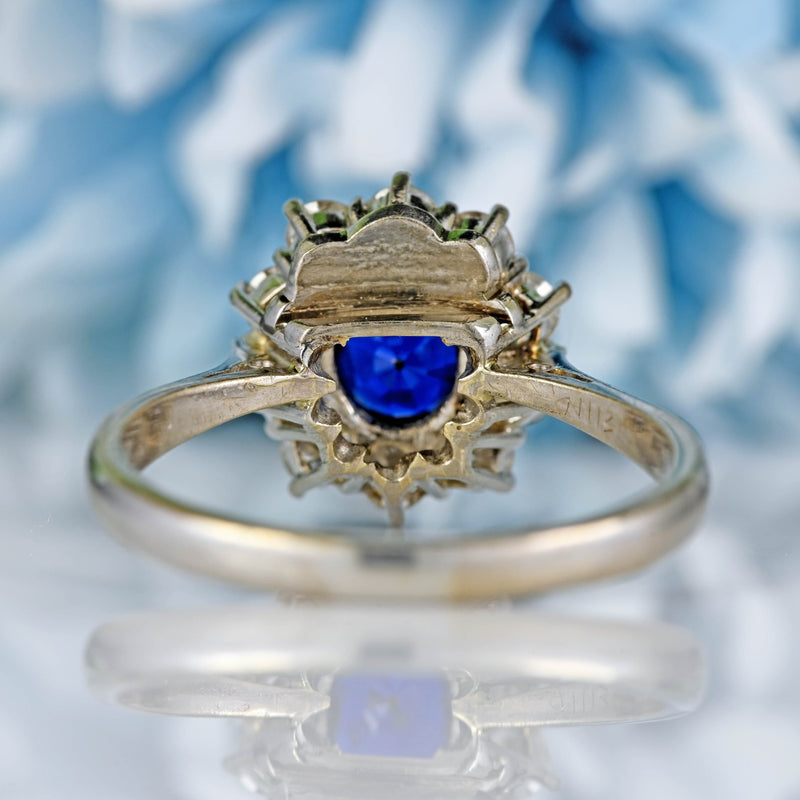Ellibelle Jewellery Vintage Sapphire & Diamond 18ct White Gold Cluster Engagement Ring