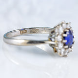 Ellibelle Jewellery Vintage Sapphire & Diamond 18ct White Gold Cluster Engagement Ring