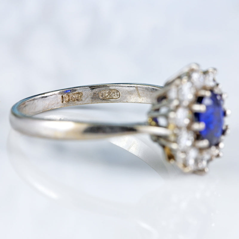 Ellibelle Jewellery Vintage Sapphire & Diamond 18ct White Gold Cluster Engagement Ring