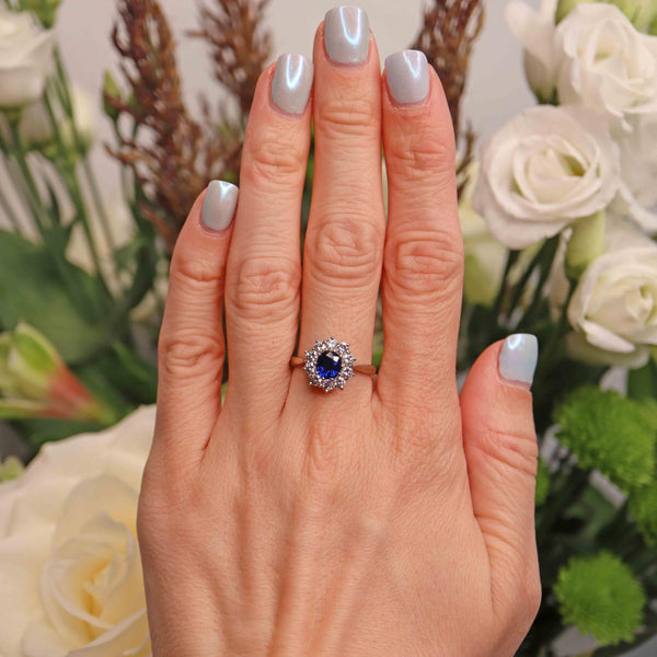 Ellibelle Jewellery Vintage Sapphire & Diamond 18ct White Gold Cluster Engagement Ring
