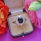 Ellibelle Jewellery Vintage Sapphire & Diamond 18ct White Gold Cluster Engagement Ring (2.80cts)