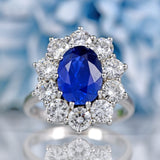 Ellibelle Jewellery Vintage Sapphire & Diamond 18ct White Gold Cluster Engagement Ring (3.30ct)