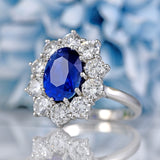 Ellibelle Jewellery Vintage Sapphire & Diamond 18ct White Gold Cluster Engagement Ring (3.30ct)