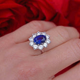 Ellibelle Jewellery Vintage Sapphire & Diamond 18ct White Gold Cluster Engagement Ring (3.30ct)