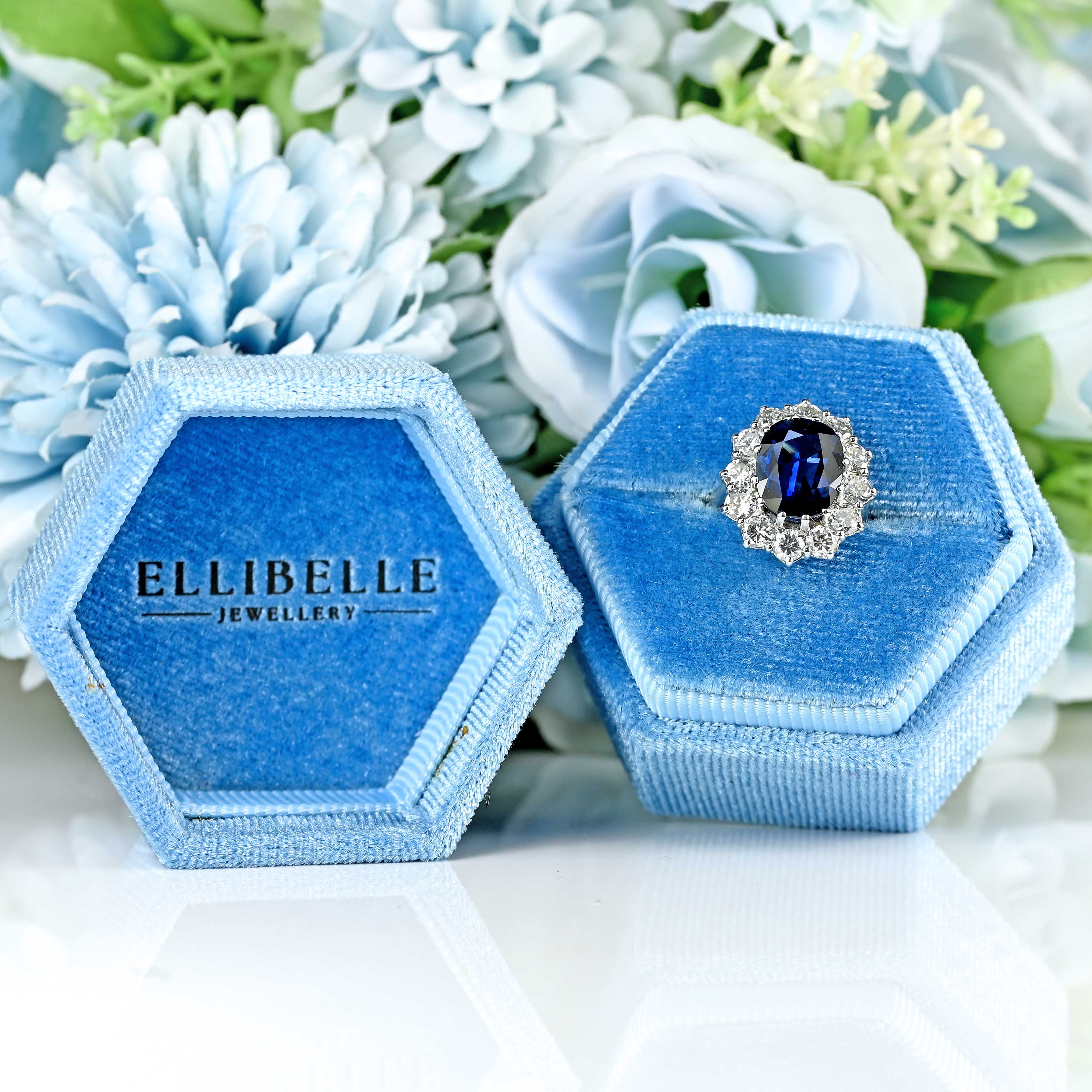 Ellibelle Jewellery Vintage Sapphire & Diamond 18ct White Gold Cluster Engagement Ring By Cropp and Farr
