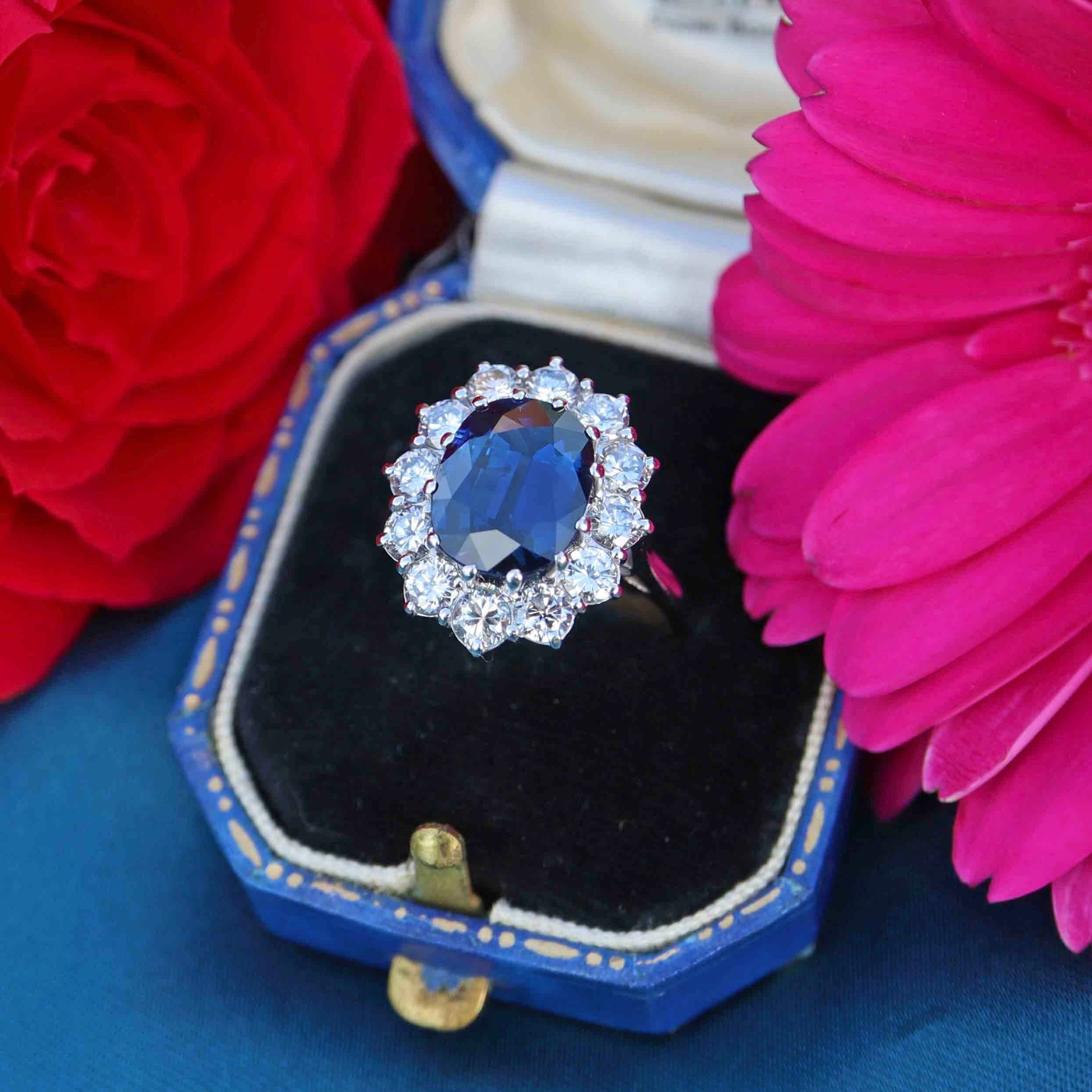 Ellibelle Jewellery Vintage Sapphire & Diamond 18ct White Gold Cluster Engagement Ring By Cropp and Farr