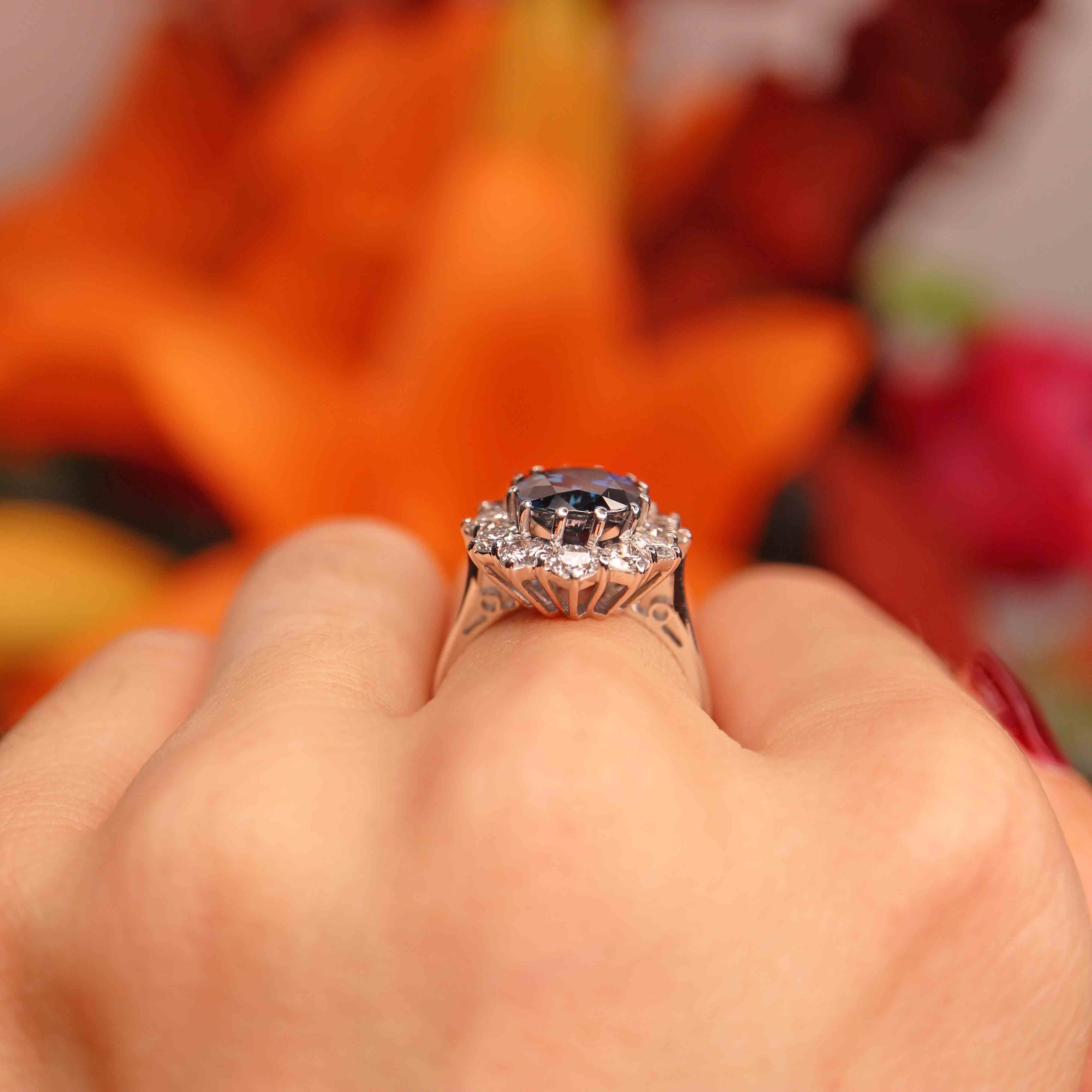 Ellibelle Jewellery Vintage Sapphire & Diamond 18ct White Gold Cluster Engagement Ring By Cropp and Farr