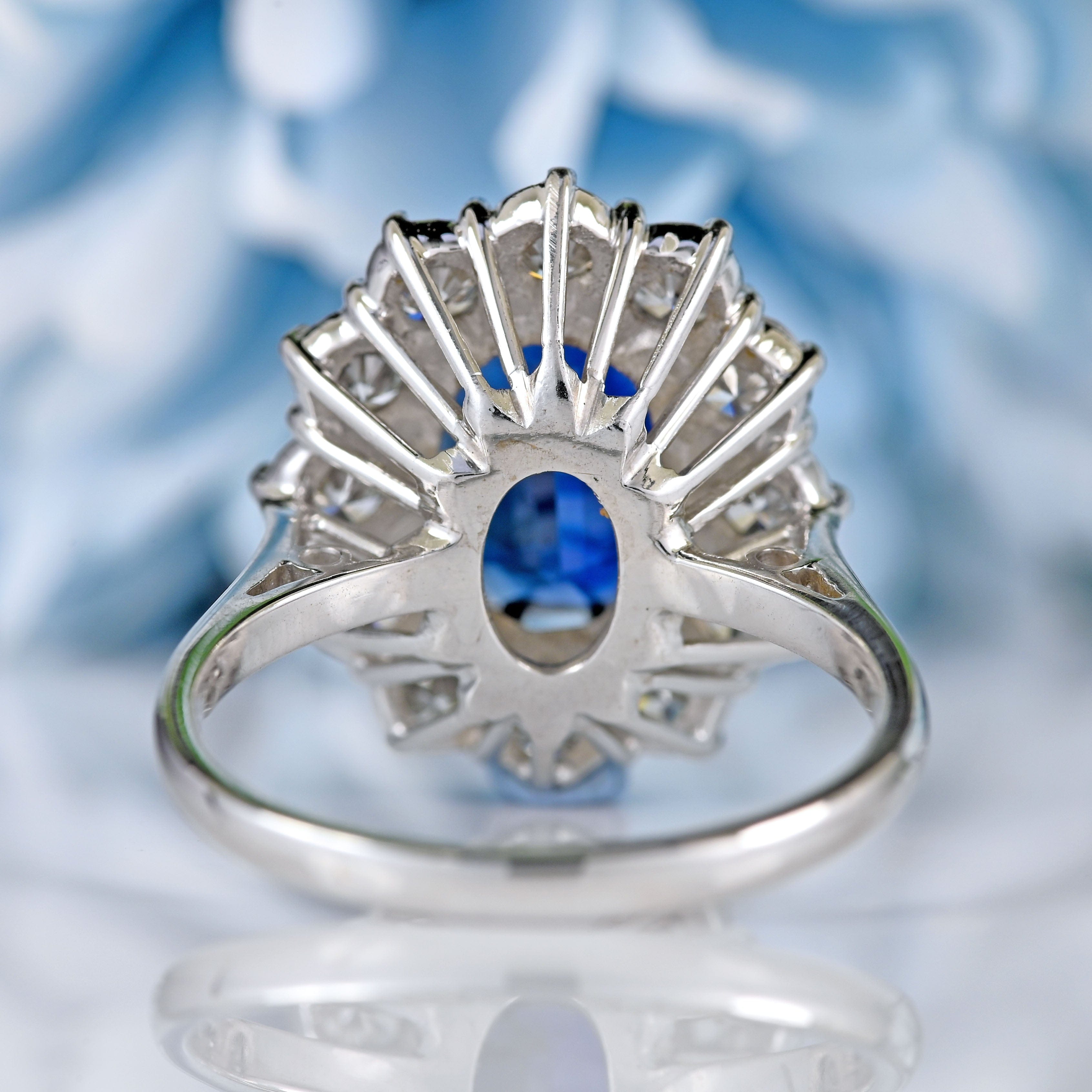 Ellibelle Jewellery Vintage Sapphire & Diamond 18ct White Gold Cluster Engagement Ring By Cropp and Farr