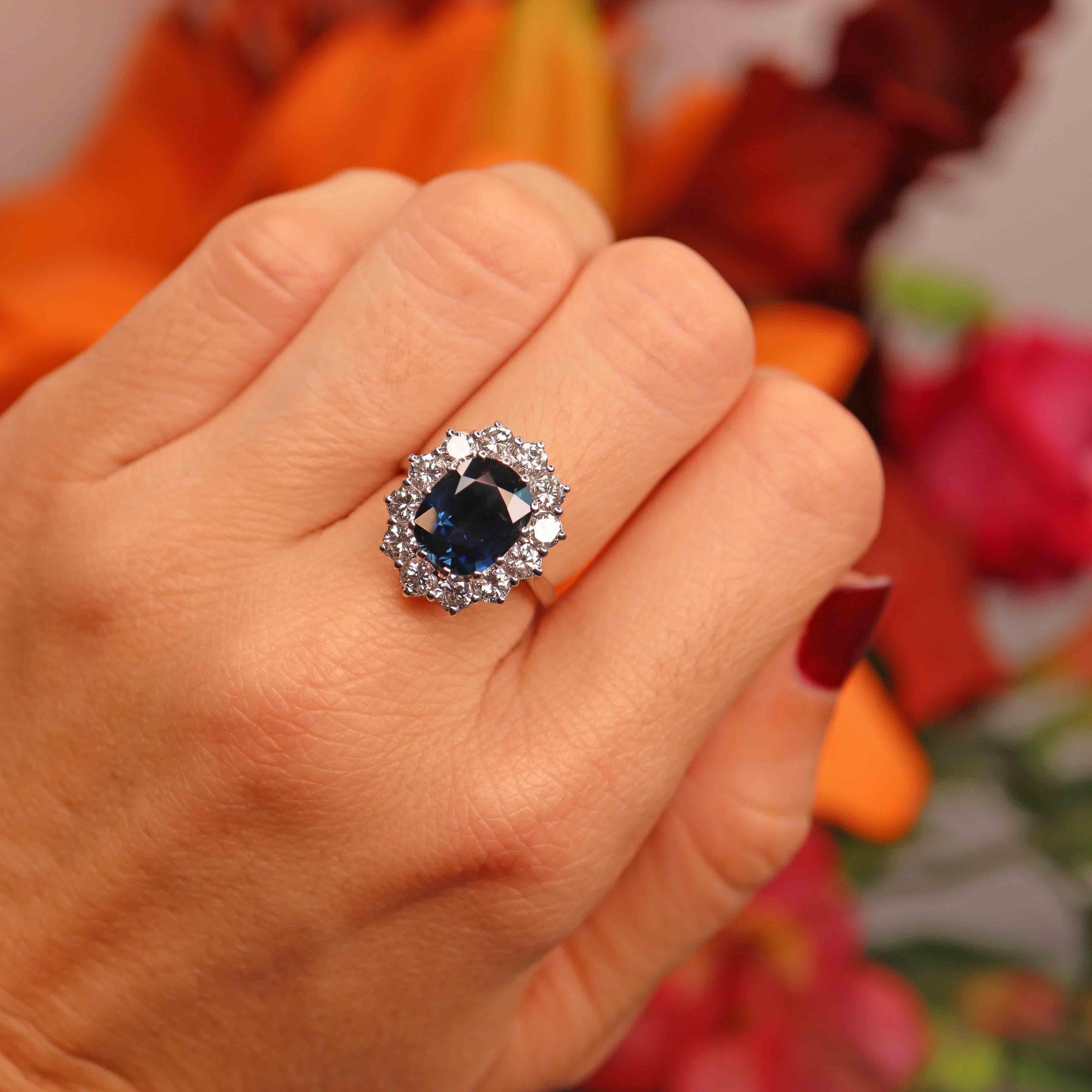 Ellibelle Jewellery Vintage Sapphire & Diamond 18ct White Gold Cluster Engagement Ring By Cropp and Farr