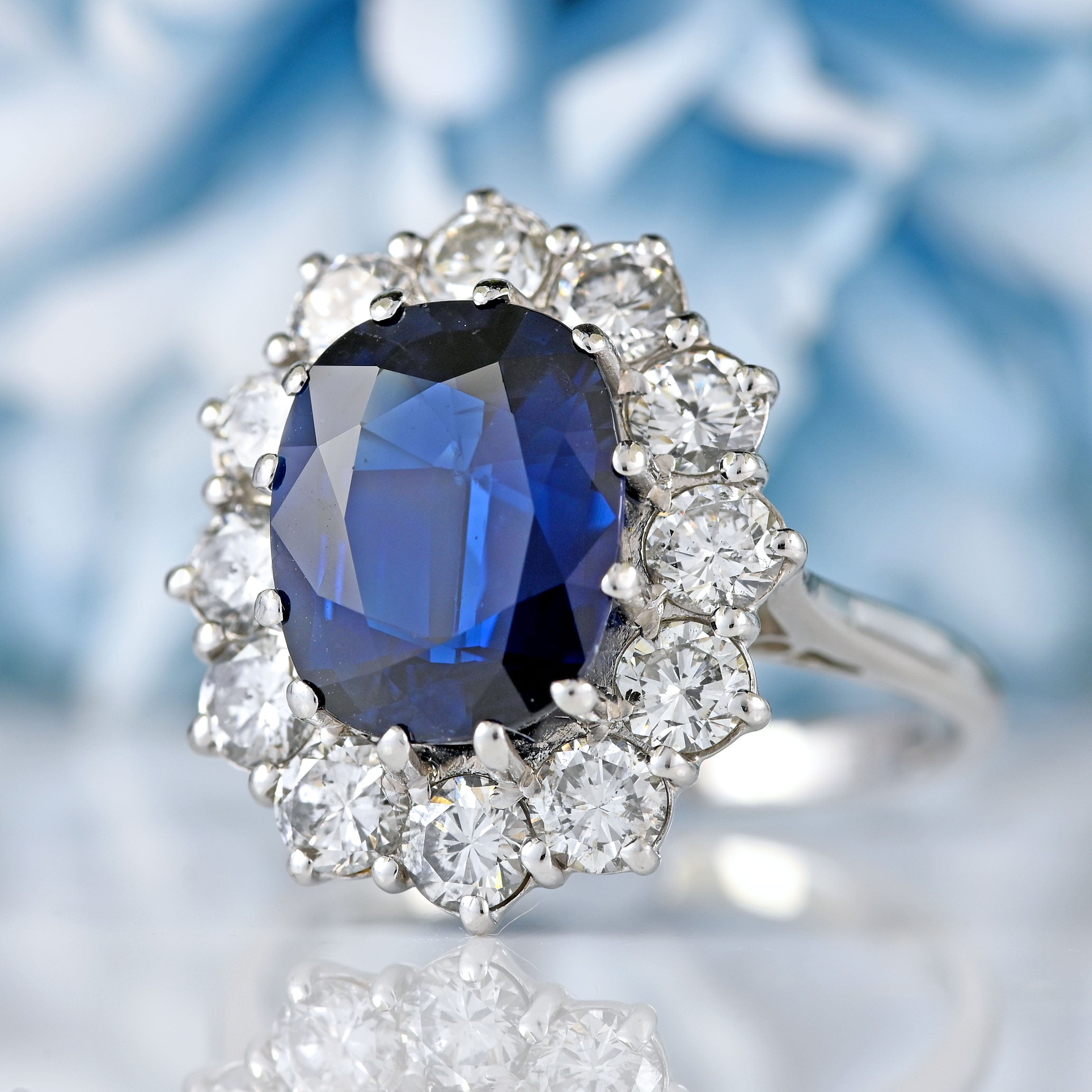 Ellibelle Jewellery Vintage Sapphire & Diamond 18ct White Gold Cluster Engagement Ring By Cropp and Farr