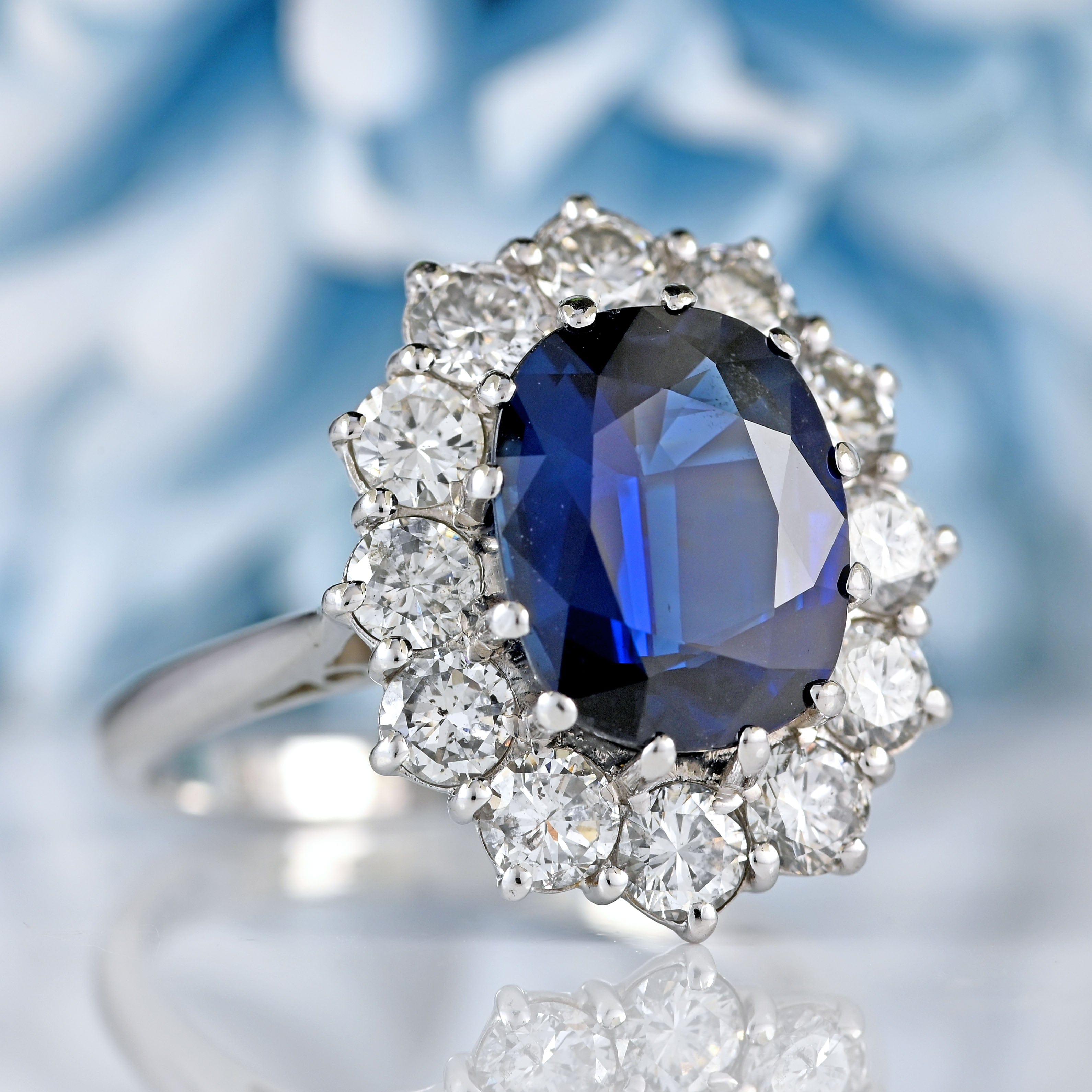 Ellibelle Jewellery Vintage Sapphire & Diamond 18ct White Gold Cluster Engagement Ring By Cropp and Farr