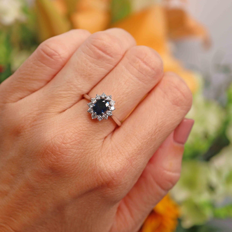 Ellibelle Jewellery Vintage Sapphire & Diamond 18ct White Gold Cluster Ring (0.70cts)