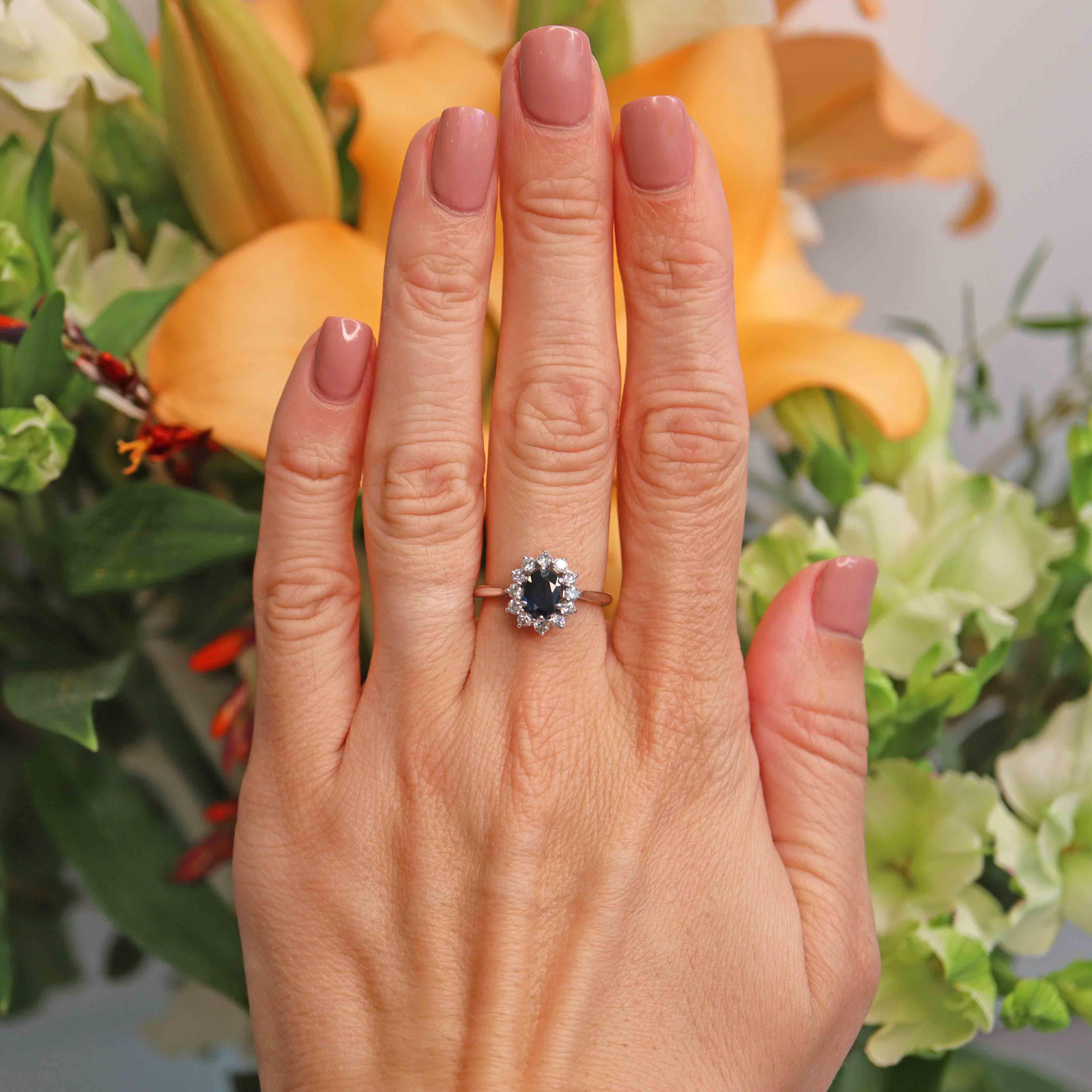 Ellibelle Jewellery Vintage Sapphire & Diamond 18ct White Gold Cluster Ring (0.70cts)