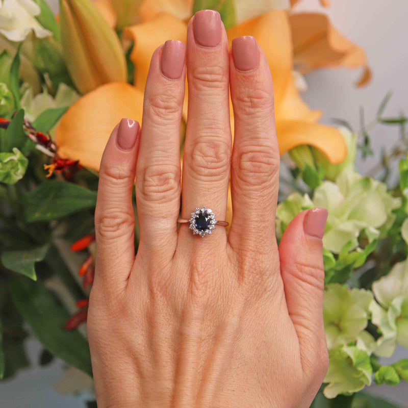 Ellibelle Jewellery Vintage Sapphire & Diamond 18ct White Gold Cluster Ring (0.70cts)
