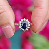 Ellibelle Jewellery Vintage Sapphire & Diamond 18ct White Gold Cluster Ring (0.70cts)