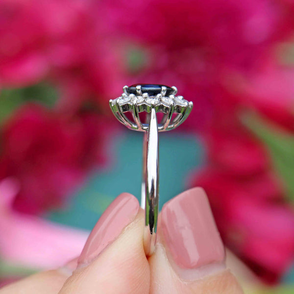 Ellibelle Jewellery Vintage Sapphire & Diamond 18ct White Gold Cluster Ring (0.70cts)