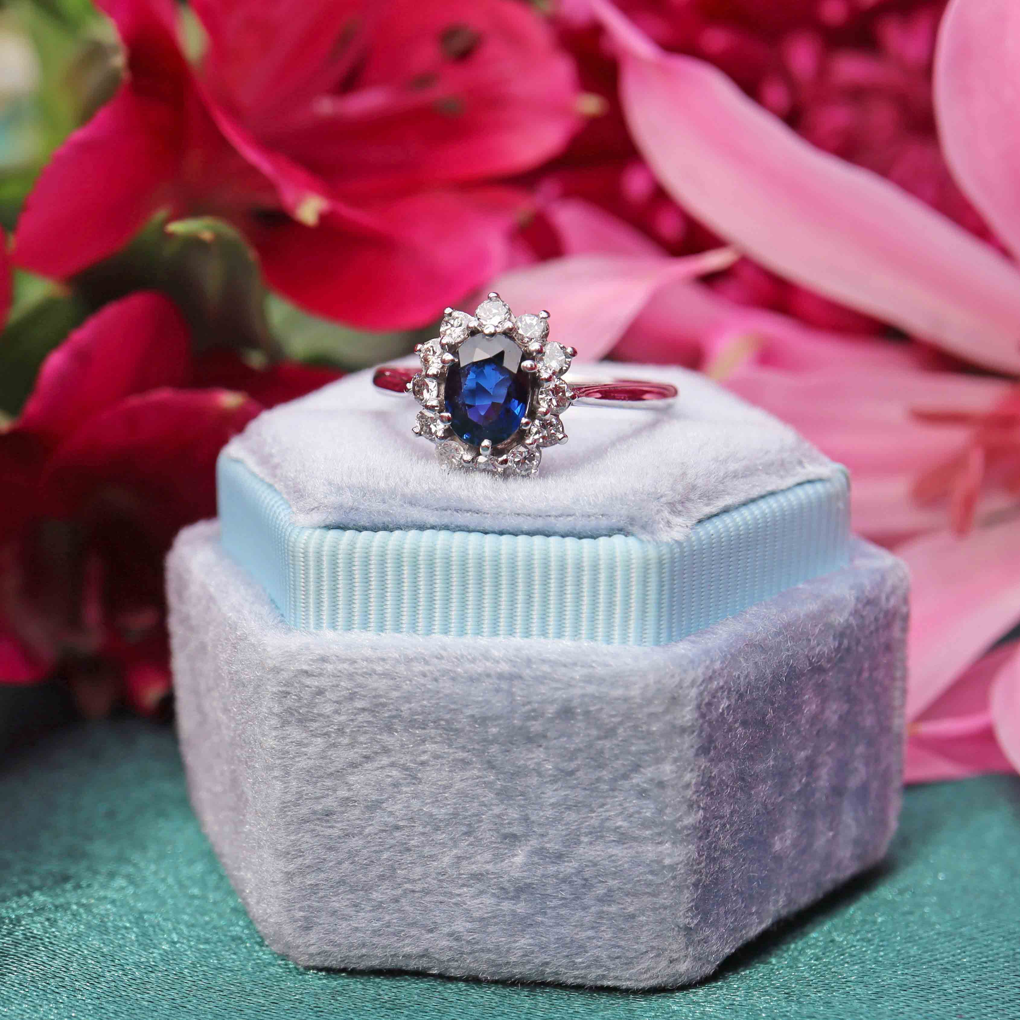 Ellibelle Jewellery Vintage Sapphire & Diamond 18ct White Gold Cluster Ring (0.70cts)