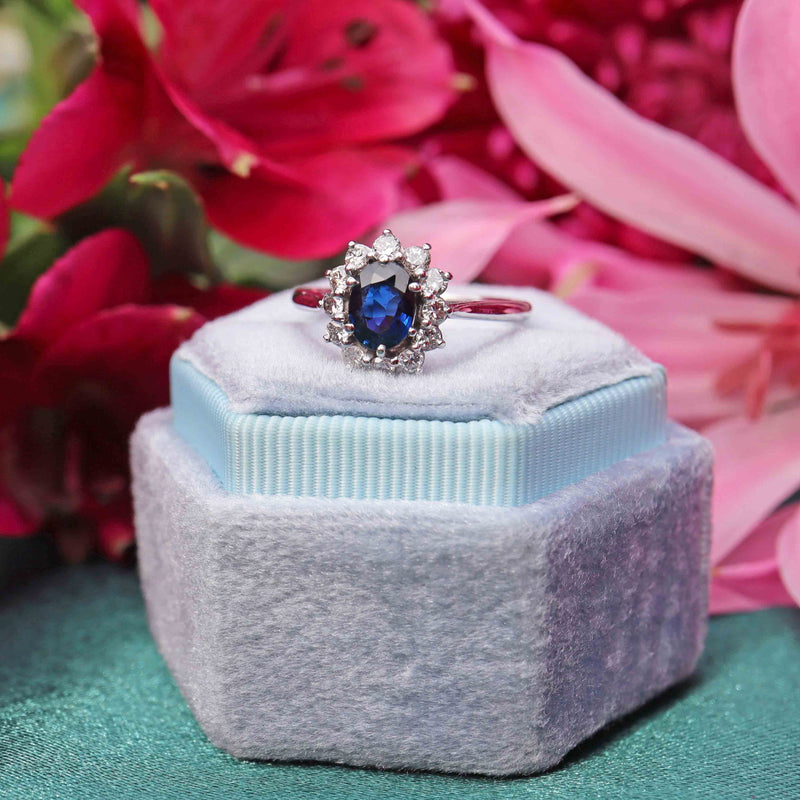 Ellibelle Jewellery Vintage Sapphire & Diamond 18ct White Gold Cluster Ring (0.70cts)