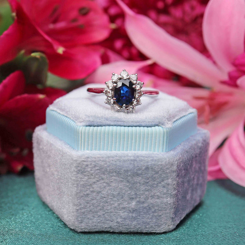 Ellibelle Jewellery Vintage Sapphire & Diamond 18ct White Gold Cluster Ring (0.70cts)