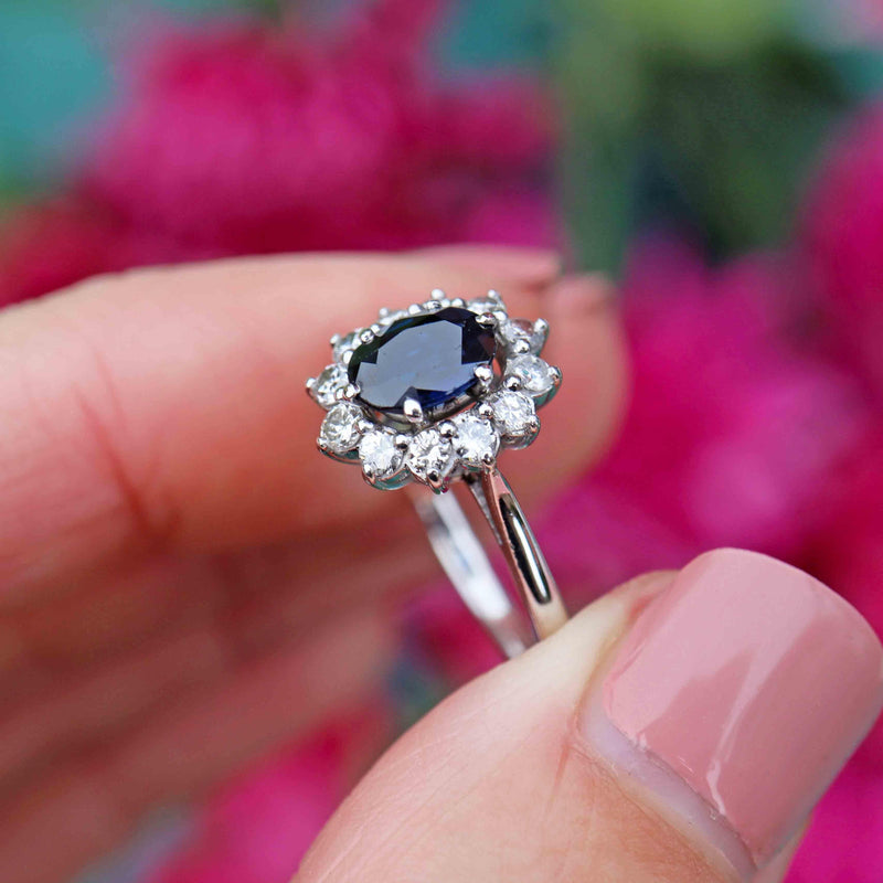 Ellibelle Jewellery Vintage Sapphire & Diamond 18ct White Gold Cluster Ring (0.70cts)