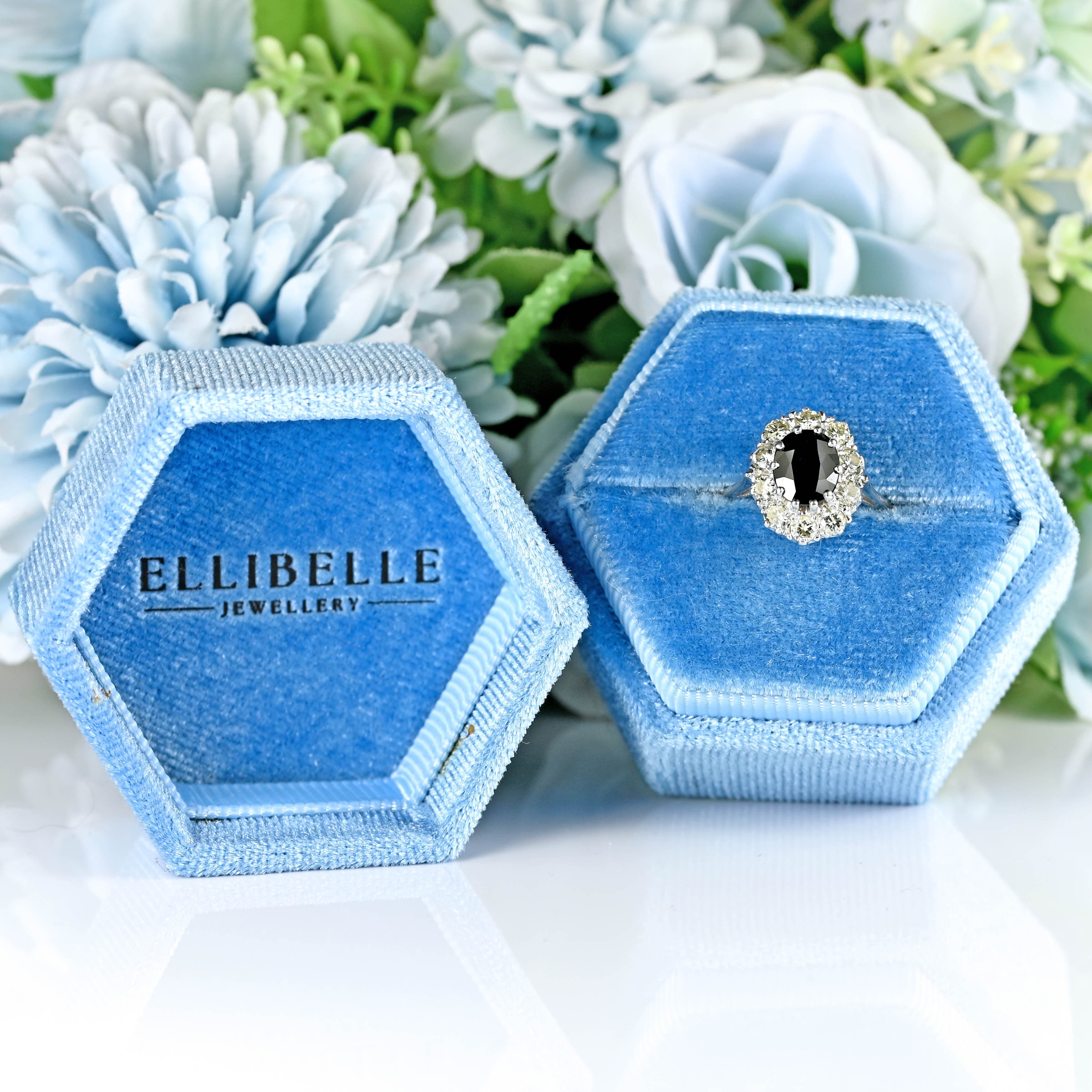 Ellibelle Jewellery Vintage Sapphire & Diamond 18ct White Gold Cluster Ring (1.40cts)