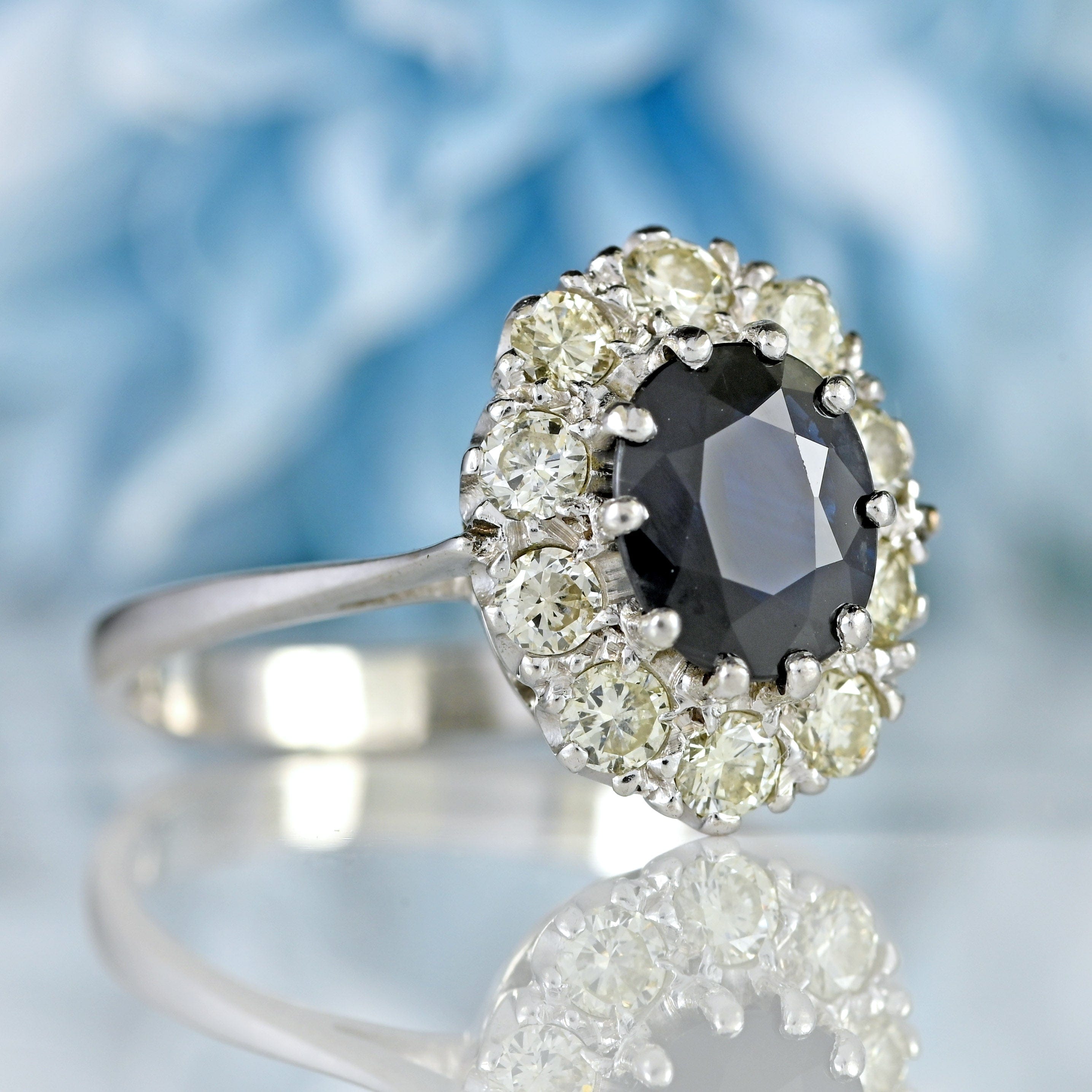 Ellibelle Jewellery Vintage Sapphire & Diamond 18ct White Gold Cluster Ring (1.40cts)