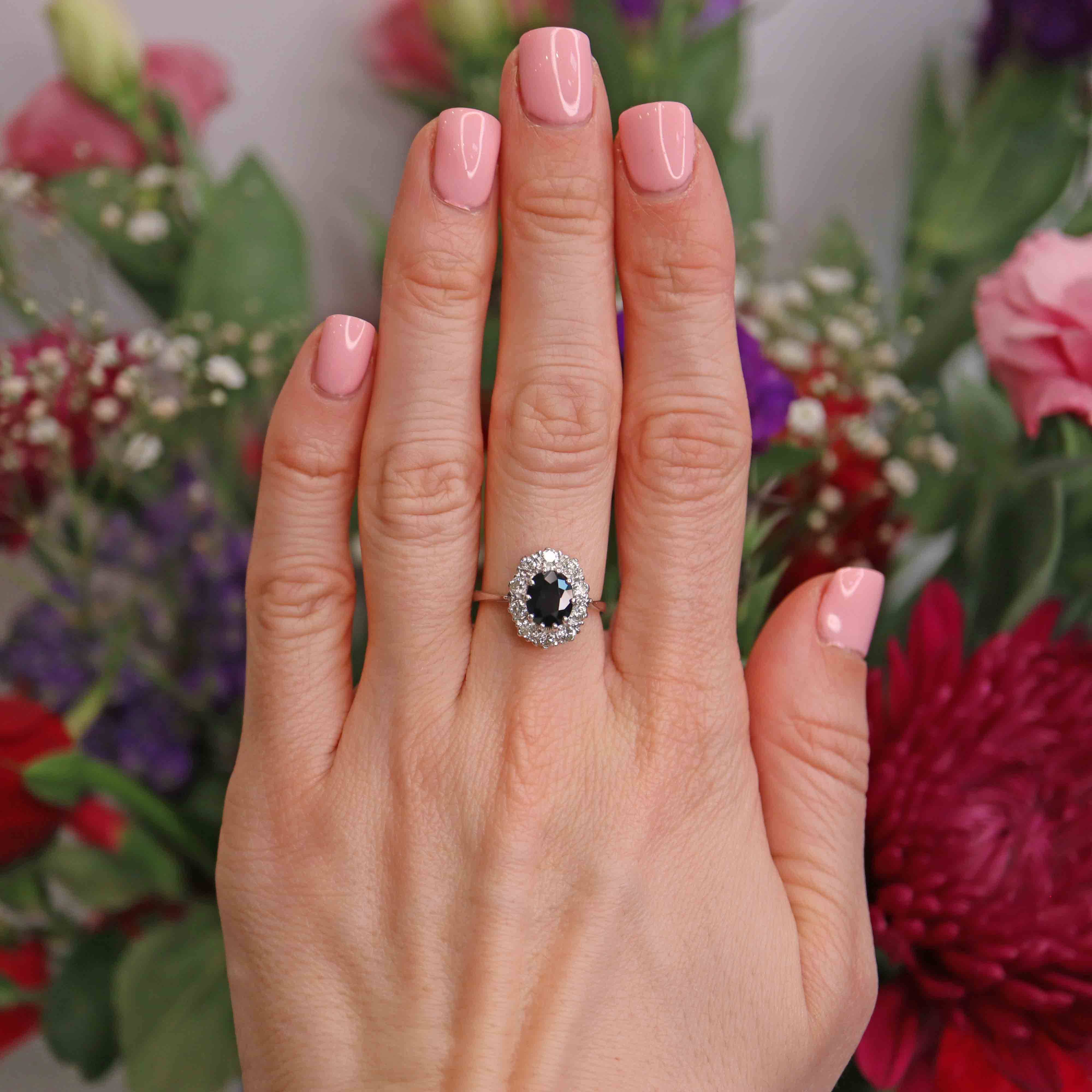 Ellibelle Jewellery Vintage Sapphire & Diamond 18ct White Gold Cluster Ring (1.40cts)