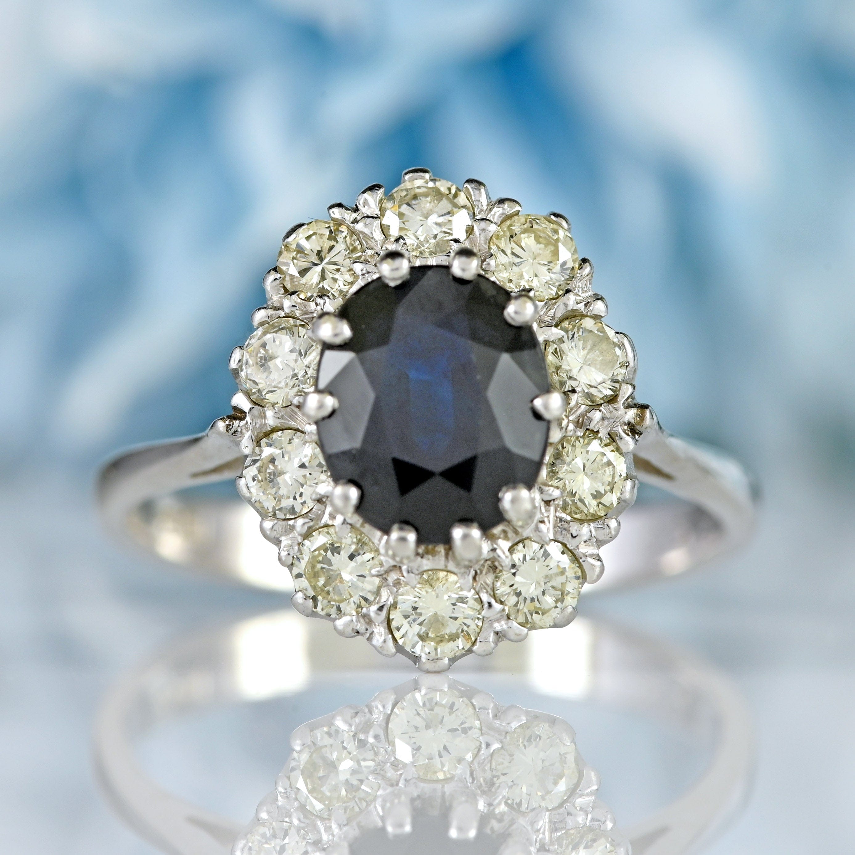 Ellibelle Jewellery Vintage Sapphire & Diamond 18ct White Gold Cluster Ring (1.40cts)