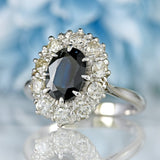 Ellibelle Jewellery Vintage Sapphire & Diamond 18ct White Gold Cluster Ring (1.57cts)